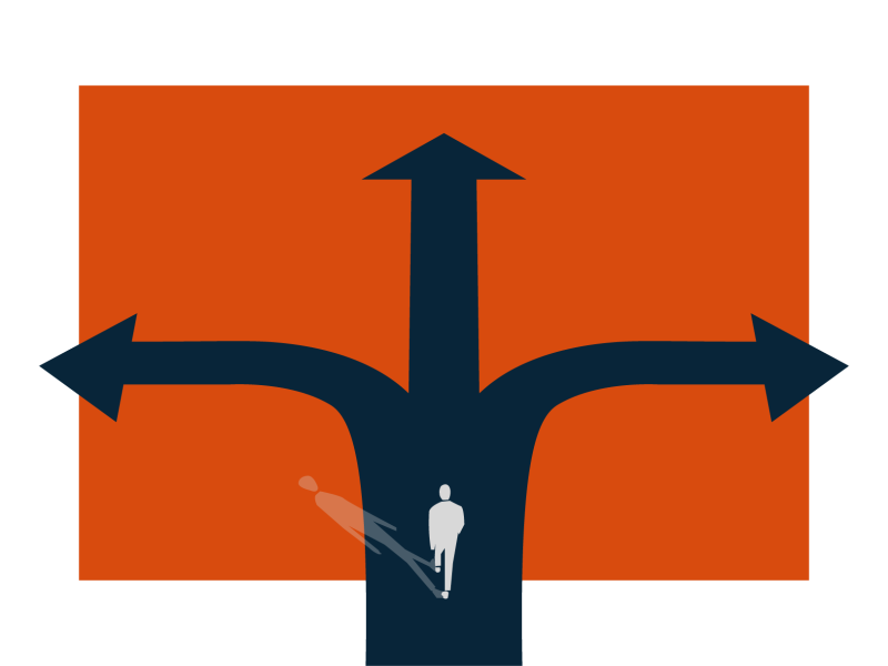 Graphic of person walking with different paths 