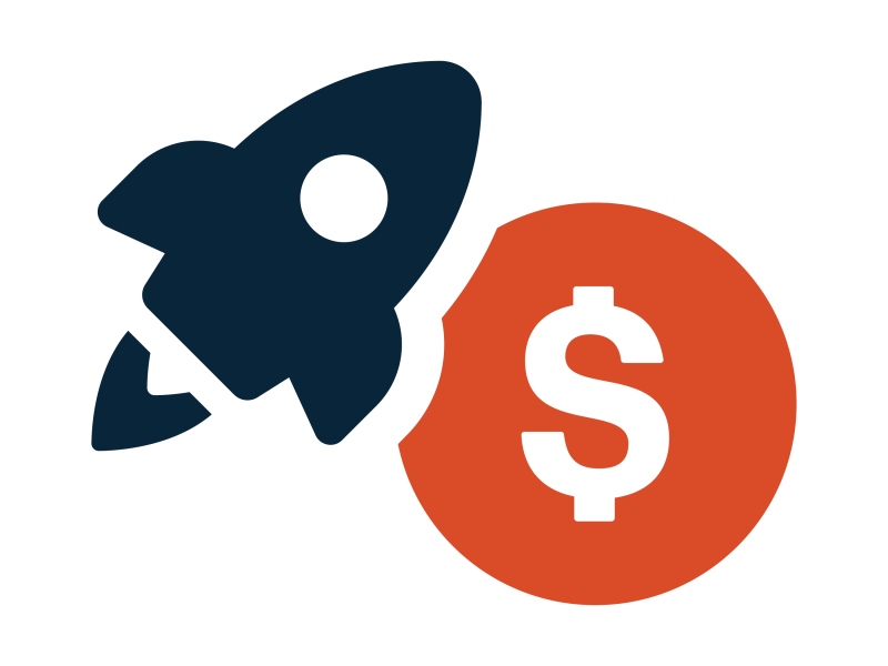 Rocketship icon with dollar sign signifying scholarship