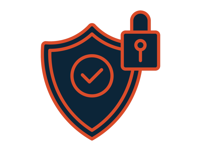 Shield icon with a check mark and a lock