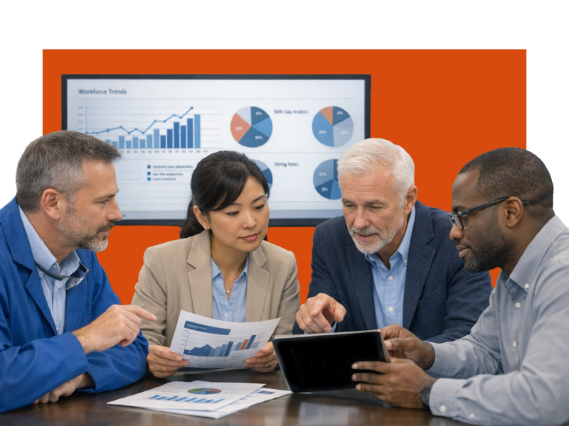 People reviewing a data report